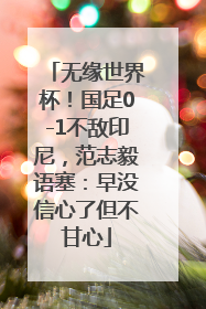 无缘世界杯！国足0-1不敌印尼，范志毅语塞：早没信心了但不甘心